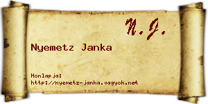 Nyemetz Janka névjegykártya